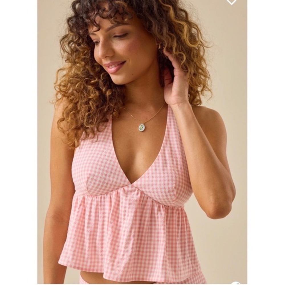 Altar'd State Cierra Gingham Halter Topâ â Peach/Ivory â Women's Small â NWT